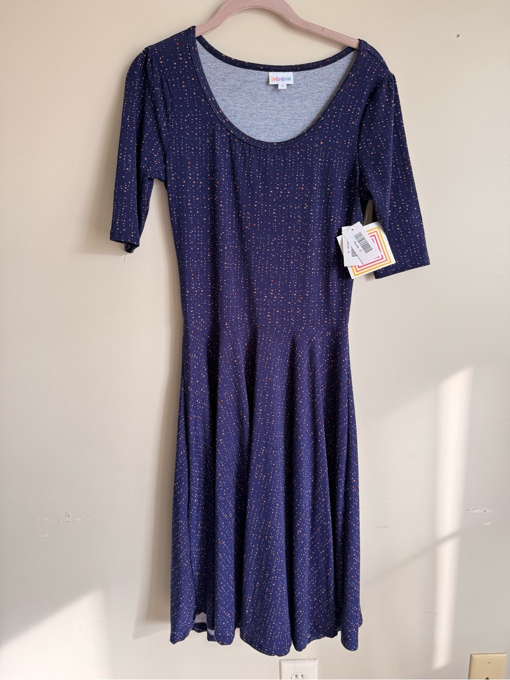 LuLaRoe Purple Midi Dress with Subtle Multicolor Stars